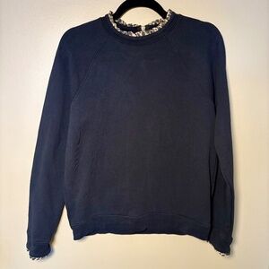J.Crew Black Sweatshirt with animal print Ruffle Trim Detail-Size M